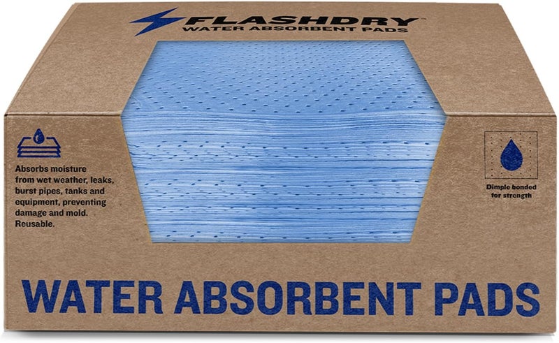 FLASHDRY Water Absorbent Pads 100 per Box, 17.5"x13.5" - Reusable and Hand Wringable Pads, Ideal for Water Leaks, Spills, Storm Damage Cleanup, Perfect for Basements, Garages, and Under-Sink Cabinets - Image 1